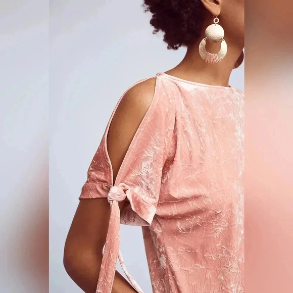 Maeve Anthropologie Velvet Blush Pink Open Shoulder Bow Top Size Medium Women's - Picture 2 of 9
